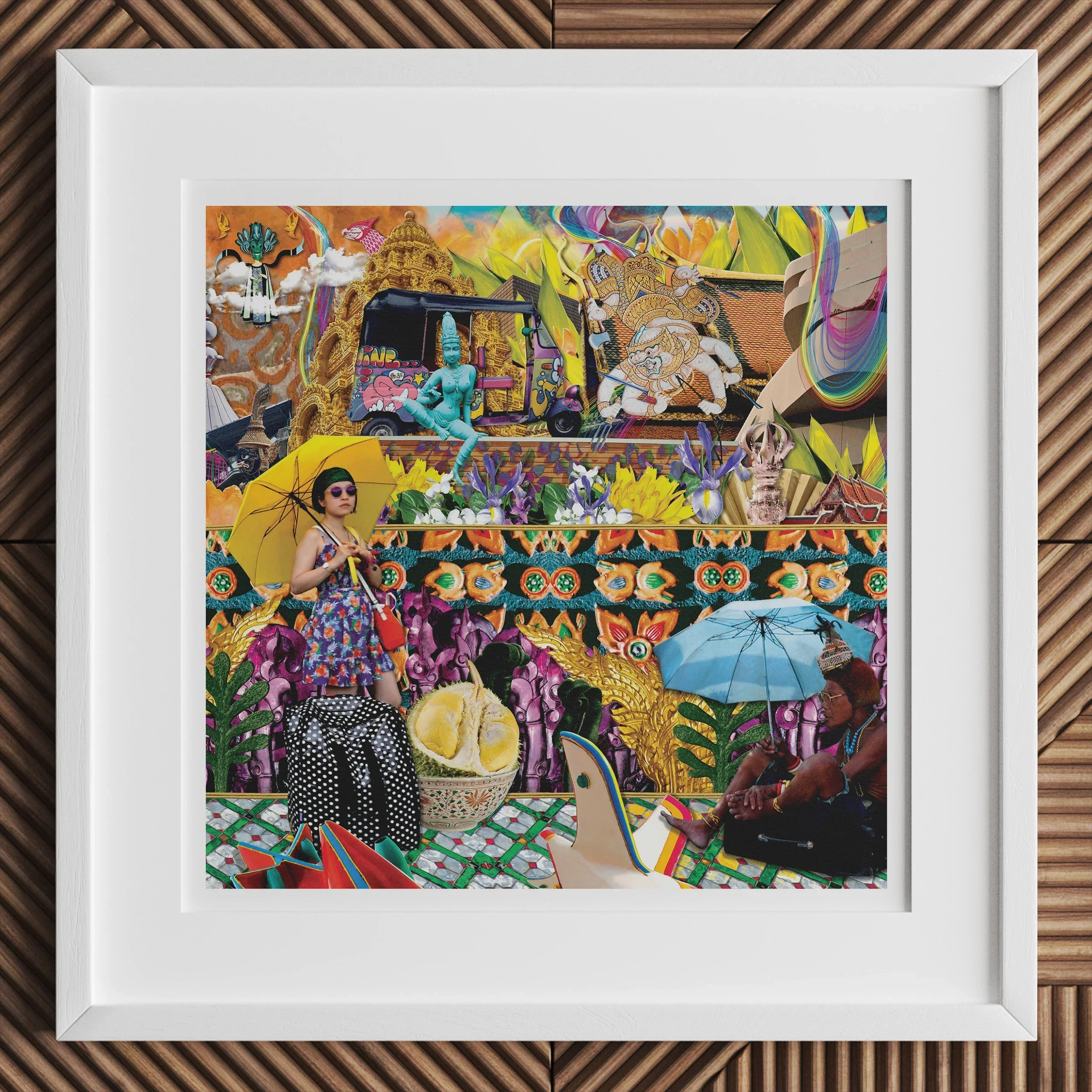 Second Homesick Pt 1 Surreal Thai Collage Art Print, Colorful Eclectic Collage Artwork Vibrant Festival Market Scene