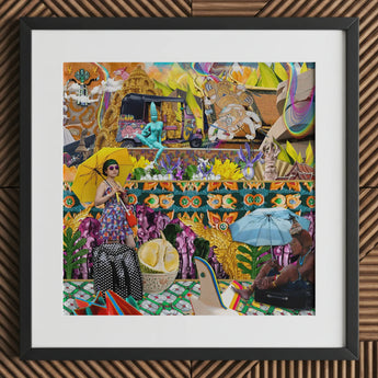 Second Homesick Pt 1 - Surreal Thai Collage Art Print Vibrant Mixed-media Framed Black White Mat Colorful Bangkok’s Urban Pandemonium,
