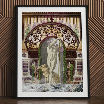 Secret Dog Private Dock - Gay Myth Collage Art Print Black-framed Detailed Ornate Illustration Classical Figure, Prints