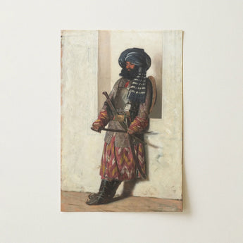 Framed Painting Bearded Man Traditional Attire Dark Blue Vasily Vereshchagin, Lime-washed Plaster Holds, Art, Print, Page Waiting, Security
