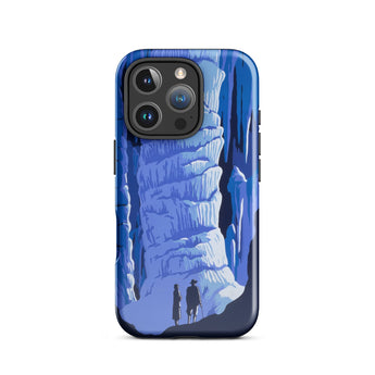 See America Travel Poster - Alexander Dux Phone Case Iphone 16 Pro / Gloss Blue Illustrated Phone Case Stylized Cave Two Silhouetted Pale