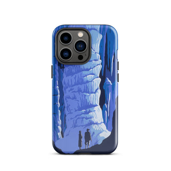 See America Travel Poster - Alexander Dux Phone Case Iphone 13 Pro / Gloss Blue Illustrated Phone Case Two Silhouetted Figures Cave Pale