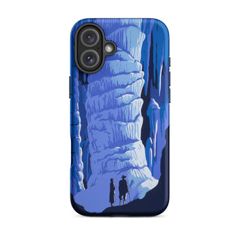 See America Travel Poster - Alexander Dux Phone Case Iphone 16 Plus / Matte Blue Illustrated Phone Case Two Silhouetted Figures Textured