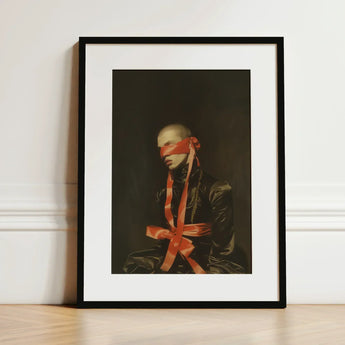See no Evil - Luxe Gay Bondage Art Print / Canvas Black-framed Portrait Bald Figure Red Ribbon, Vision Wrapped Prints