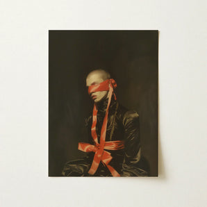 See no Evil - Luxe Gay Bondage Art Print / Canvas Black Satin Portrait Figure Bound Vibrant Red, Vision Wrapped Prints