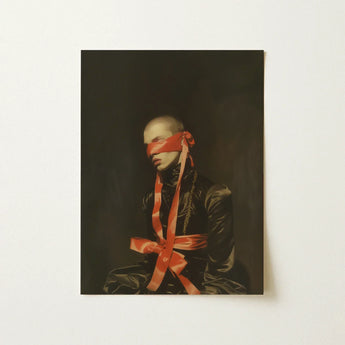 See no Evil - Luxe Gay Bondage Art Print / Canvas Black Satin Portrait Figure Bound Vibrant Red, Vision Wrapped Prints