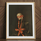See no Evil - Luxe Gay Bondage Art Print / Canvas Framed Portrait Person Red Ribbon Tied, Vision Wrapped Prints