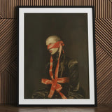 See no Evil - Luxe Gay Bondage Art Print / Canvas Framed Portrait Person Red Ribbon Tied, Vision Wrapped Prints