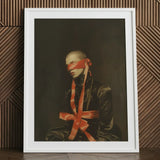 See no Evil - Luxe Gay Bondage Art Print / Canvas White-framed Portrait Bald Figure Red Ribbon, Vision Wrapped Prints