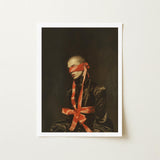 See no Evil - Luxe Gay Bondage Art Print / Canvas Framed Portrait Person Red Satin Ribbon, Vision Wrapped Prints