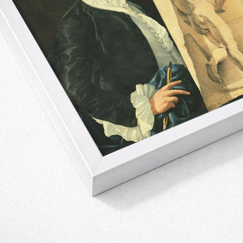 Self Portrait Holding a Nude Study - Luis Egidio Melendez Art Print / Canvas Framed Classical Figure Dark Velvet Attire White, Artist’s