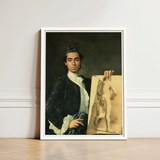 Self Portrait Holding a Nude Study - Luis Egidio Melendez Art Print / Canvas Framed Young Man 18th-century Attire Sketch, Artist’s Profound