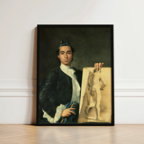Self Portrait Holding a Nude Study - Luis Egidio Melendez Art Print / Canvas Framed Young Man 18th-century Attire Sketch, Artist’s Profound