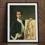 Self Portrait Holding a Nude Study - Luis Egidio Melendez Art Print / Canvas, 24x32’’ / 61x81cm / Black Frame / Matboard, Posters Prints &