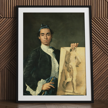 Self Portrait Holding a Nude Study - Luis Egidio Melendez Art Print / Canvas, 24x32’’ / 61x81cm / Black Frame / Matboard, Posters Prints &