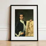 Self Portrait Holding a Nude Study - Luis Egidio Melendez Art Print / Canvas, 12x16’’ / 31x41cm / Black Frame / Matboard, Posters Prints &