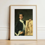 Self Portrait Holding a Nude Study - Luis Egidio Melendez Art Print / Canvas Framed Young Man Dark Velvet Attire, Artist’s Profound