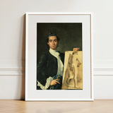 Self Portrait Holding a Nude Study - Luis Egidio Melendez Art Print / Canvas, 12x16’’ / 31x41cm / White Frame / Matboard, Posters Prints &