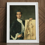 Self Portrait Holding a Nude Study - Luis Egidio Melendez Art Print / Canvas Framed Man 18th-century Attire Encased Simple White, Artist’s