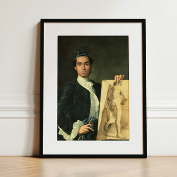 Self Portrait Holding a Nude Study - Luis Egidio Melendez Art Print / Canvas Black-framed Portrait Print Young Man Period Attire Sketch
