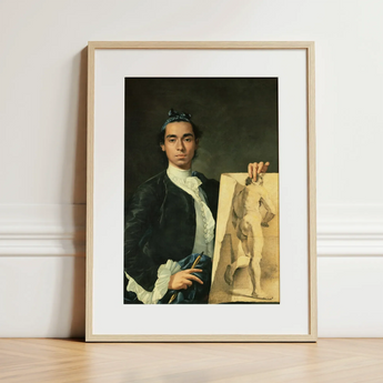 Self Portrait Holding a Nude Study - Luis Egidio Melendez Art Print / Canvas Framed Portrait Print Young Man Dark Velvet Attire Luis Egidio