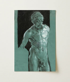 Detailed Charcoal Sketch Nude Male Figure Defined Musculature Young Albrecht, Durer Art Print, Steps