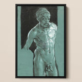Self Portrait as a Nude - Albrecht Durer Art Print / Canvas Framed Charcoal Sketch Muscular Bearded Man Headwrap Teal Young Albrecht, Durer