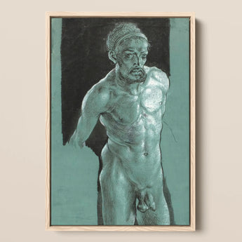 Self Portrait as a Nude - Albrecht Durer Art Print / Canvas Framed Charcoal Sketch Muscular Male Figure Intricate Textured Young Albrecht,