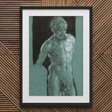 Self Portrait as a Nude - Albrecht Durer Art Print / Canvas Silver Metallic Statue Man Muscular Physique Framed Black Young, Steps Prints