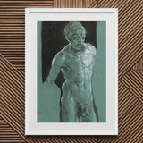 Self Portrait as a Nude - Albrecht Durer Art Print / Canvas White Framed Charcoal Muscular Man Young, Steps Prints