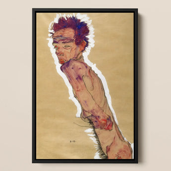 Self Portrait Nude - Egon Schiele Art Print / Canvas, 12x18’’ / 31x46cm / Black Frame, Posters Prints & Visual Artwork, Toby Leon
