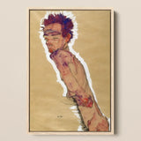 Self Portrait Nude - Egon Schiele Art Print / Canvas, 12x18’’ / 31x46cm / Natural Frame, Posters Prints & Visual Artwork, Toby Leon