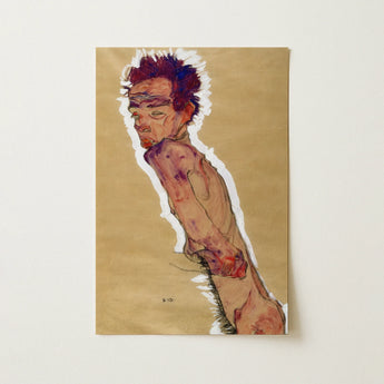 Self Portrait Nude - Egon Schiele Art Print / Canvas, 12x18’’ / 31x46cm / Unframed / no Border, Posters Prints & Visual Artwork, Toby Leon