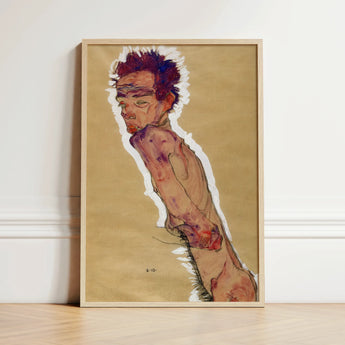 Self Portrait Nude - Egon Schiele Art Print / Canvas Framed Painting Figure Spiky Dark, Pigment Scrapes, Self-portrait Offers Prints