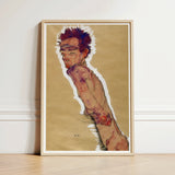 Self Portrait Nude - Egon Schiele Art Print / Canvas Framed Stylized Figure Vibrant Purple, Pigment Scrapes, Self-portrait Offers Prints