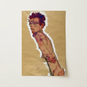 Self Portrait Nude - Egon Schiele Art Print / Canvas 12x18’’ / 31x46cm / Unframed / no Border Reproduction Egon Schiele’s Expressive