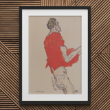 Autorretrato con camisa roja - Egon Schiele impresión artística / Lienzo, 20x30’’ / 51x76cm / Marco negro / Cartón passe-partout, Pósters Impresiones y Visual