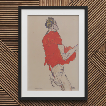 Autorretrato con camisa roja - Egon Schiele impresión artística / Lienzo, 20x30’’ / 51x76cm / Marco negro / Cartón passe-partout, Pósters Impresiones y Visual