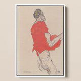 Self Portrait in a Red Shirt - Egon Schiele Art Print / Canvas, 12x18’’ / 31x46cm / White Frame, Posters Prints & Visual Artwork, Toby Leon