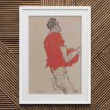 Self Portrait in a Red Shirt - Egon Schiele Art Print / Canvas Beige Abstract White Frame Twists, Raw Silhouette, Prints