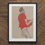 Self Portrait in a Red Shirt - Egon Schiele Art Print / Canvas Jacket Black Frame White Twists, Raw Silhouette, Prints