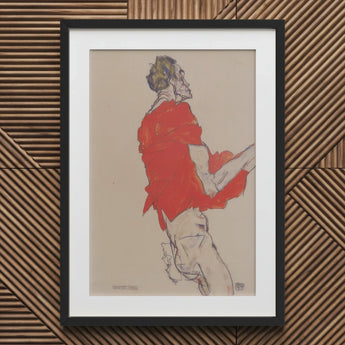 Self Portrait in a Red Shirt - Egon Schiele Art Print / Canvas Jacket Black Frame White Twists, Raw Silhouette, Prints