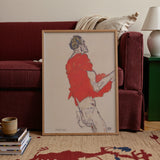 Self Portrait in a Red Shirt - Egon Schiele Art Print / Canvas, Schiele Twists, Raw Silhouette, Art Print