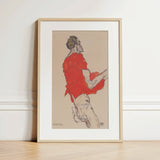 Self Portrait in a Red Shirt - Egon Schiele Art Print / Canvas, Schiele Twists, Raw Silhouette, Art Print