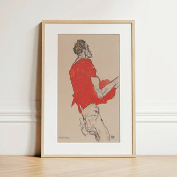 Self Portrait in a Red Shirt - Egon Schiele Art Print / Canvas, Schiele Twists, Raw Silhouette, Art Print