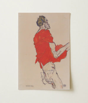 Vibrant Red Expressive Sketch Figure Motion Textured Off-white Schiele Twists, Raw Silhouette, Art Print