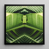 Semaphore - Palm Frond Botanical Op Art Print / Canvas Framed Square Artwork Symmetrical Kaleidoscopic Pattern Vibrant Green Palm Frond