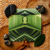 Semaphore - Palm Frond Botanical Op Art Print / Canvas Square Green Leaf-patterned Print Centered Woven Mat Palm Frond Botanical, Verdant