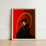 Framed Artwork Stylized Portrait Woman Black Attire Vibrant Lesbian Witch Art, Print
