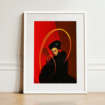 Serafina - Lesbian Witch Art Print / Canvas Framed Artwork Stylized Portrait Woman Black Attire Vibrant, Prints